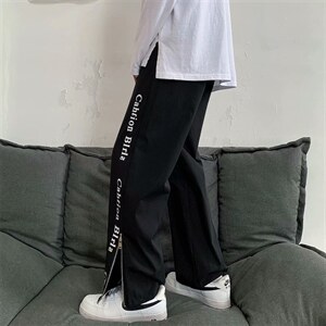 ins港风侧边拉链阔腿裤男潮牌痞帅网红休闲裤宽松直筒裤H231-p30图片
