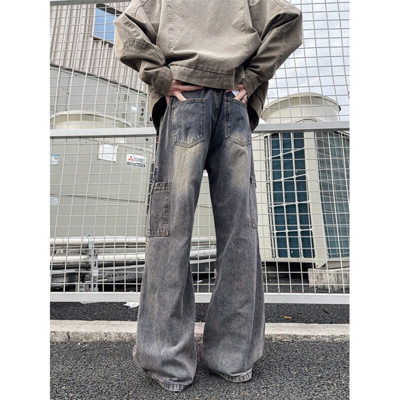 美式复古做旧牛仔裤男潮牌设计感工装裤高街宽松长裤WL2611-P55,男装牛仔裤,星座1008