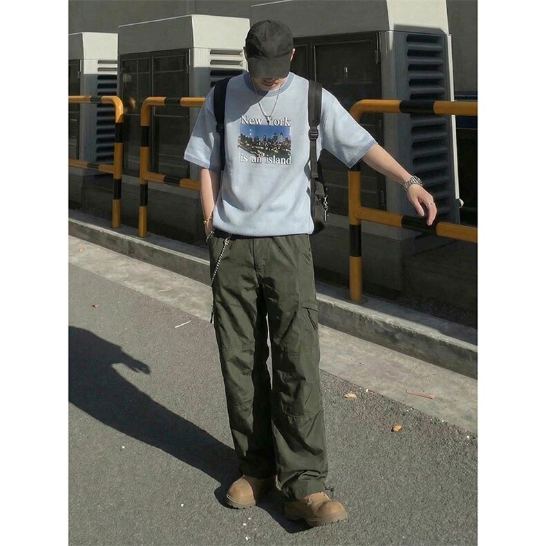 A178-K10022-P35复古速干口袋工装裤男夏季薄款垂感阔腿裤,男装工装外套,电商A178