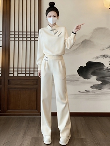 设计感小众卫衣阔腿裤两件套女春季新款盘扣卫衣显瘦阔腿裤两件套图片
