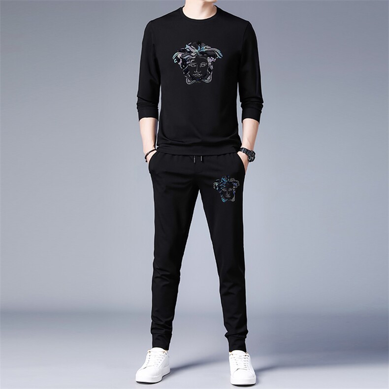 中青年运动套装男士2023春秋季休闲圆领印花长袖T恤上衣两件套，男装休闲套装，电商B212（原钱塘6029）