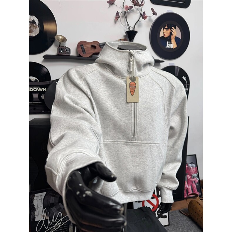 抖音得物高品质二开 26春装重磅宽松结构拉链设计高领连帽卫衣W76图片