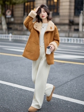 现货！2025冬季新款气质时尚时髦双面穿羊羔毛一体外套，女装羊羔毛/颗粒绒，魅影
