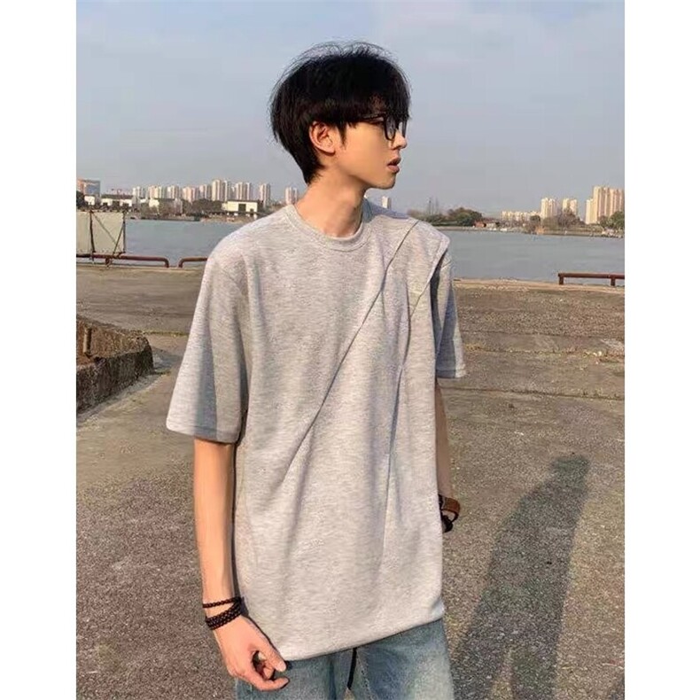 空气层曼巴棉斜褶短袖T恤男女同款潮牌设计感圆领体恤T261-P35,男装T恤,星座1213