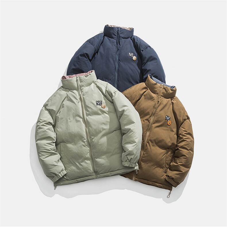 冬季港风纯色情侣款刺绣印花卡通棉衣加厚外套简约风MY007P-110，男装棉衣，电商A128