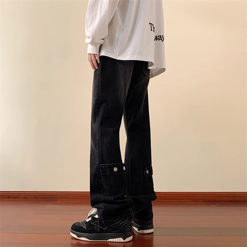 金属纽扣牛仔裤男春秋季复古直筒修身显高微喇春秋泥黄NL3052,男装牛仔裤,星座1116A（原606A-3）
