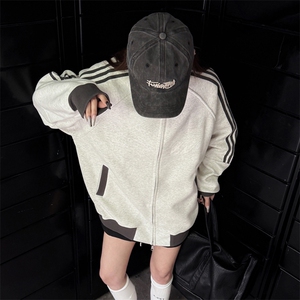 抖音得物高品质 美式高街重磅结构设计拼接织带立领卫衣外套 CM42图片