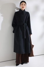 秋冬新款立领纯色带扣大衣时尚简约百搭，女装双面呢大衣，阿吉丽克