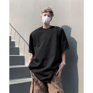 美式高街金属拉链设计垫肩纯色男短袖T恤-H86030特P18-可二次开发图片