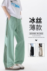 美式高街条纹裤子男夏季冰丝宽松冲锋户外直筒休闲阔腿裤KZ048P50，男装休闲裤，电商B312