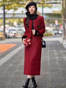 现货！！小香风套装2025秋冬新款高级感洋气法式冬裙两件套职业装图片