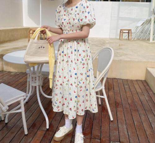 小复古法式花连衣裙，女装连衣裙，新袖