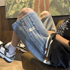 ！夏季新款三条杠贴标设计款牛仔短裤男女XKZ415-P40特控58，男装牛仔裤，星座815A