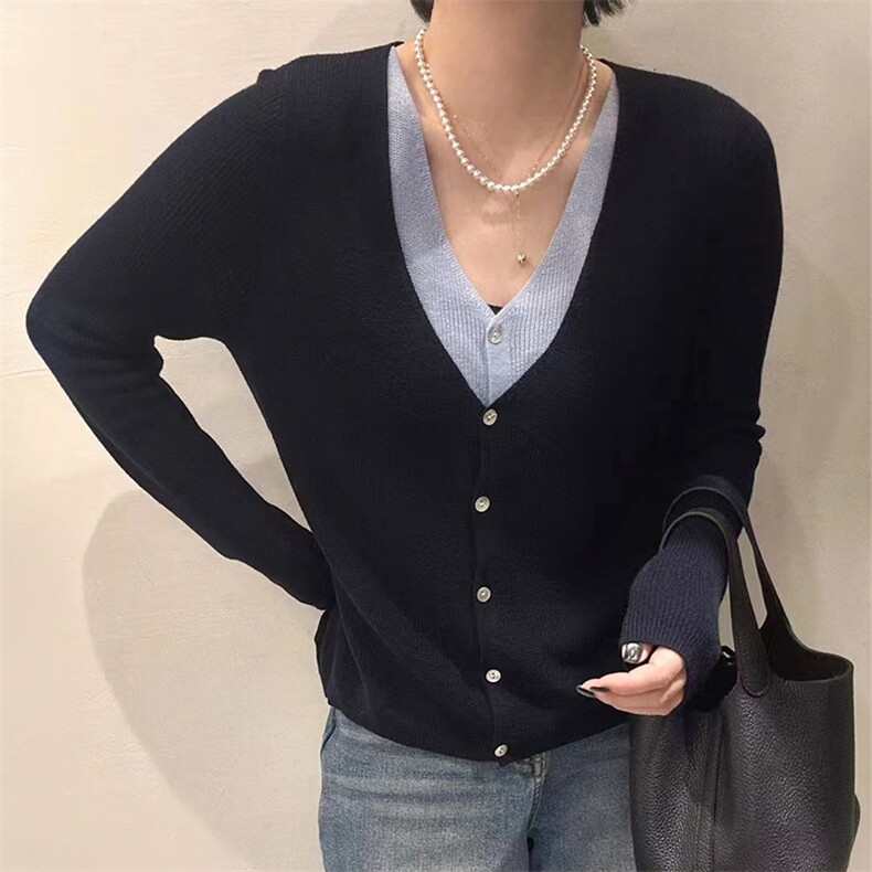 新款女士优雅时尚潮流撞色假两件针织开衫,针织衫/毛衣,温伦斯特羊绒