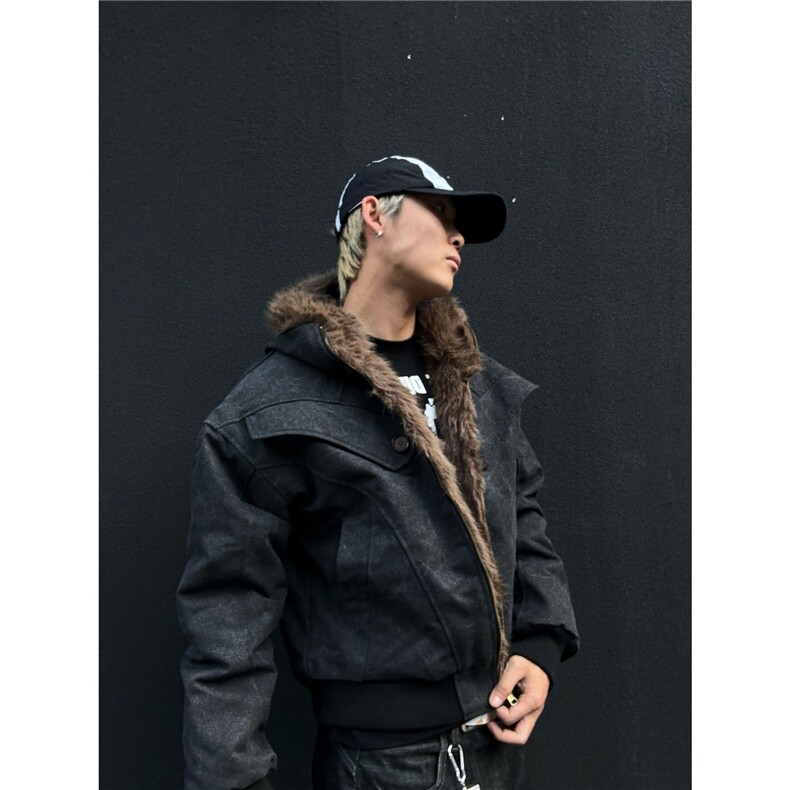 潮牌美式连帽座山雕棉服男女短款cleanfit秋冬季加厚夹克外套图片
