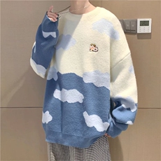 圆领毛衣男冬季新款2021宽松中性港风ins潮牌印花针织衫M5053-p45，男装针织衫/毛衣，星座1008-1