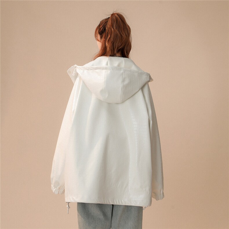中性连帽鳄鱼纹PU皮衣大码情侣休闲冲锋衣夹克男JK8744P90控128,女装短外套,星座226-1