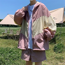 休闲运动拼色连帽防晒衣套装2024夏薄款防紫外线开衫防晒服外套，男装休闲套装，星座716-3