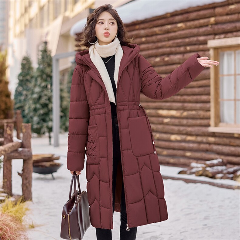 时尚保暖长款羽绒棉连帽棉衣女修身显瘦冬季外套,女装棉衣/棉服,利佳可人