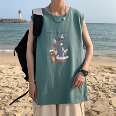 ！港风2023夏季无袖背心男加肥加大码宽松短袖T恤男BX256-P20，男装背心/马甲，电商B371