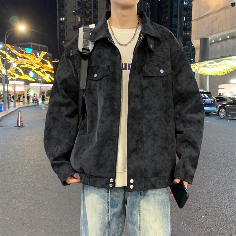 得物二开男美式复古仿麂皮PU皮夹克翻领简约宽松外套JK1240-P98,男装夹克,星座1103-3