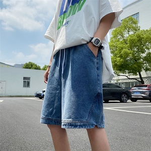 2021薄牛仔短裤男外穿港风宽松直筒阔腿中裤五分裤 K788-P35图片