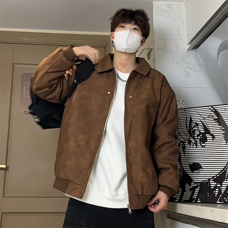 A436-2377加绒-特P90翻领夹克2026冬季新款潮复古宽松加绒外套,男装夹克,电商A436