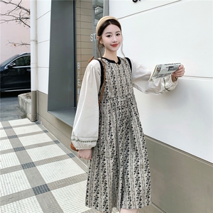 新款法式复古碎花背心连衣裙套装女2C282-215P175K288图片