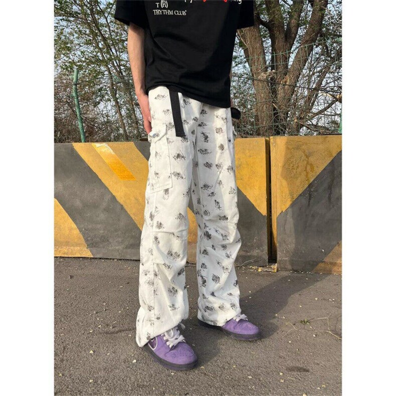 美式风泼墨印花直筒牛仔裤男高街潮流休闲垂感百搭阔腿裤NK7117,男装牛仔裤,星座1116A（原606A-3）