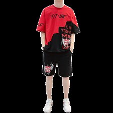 2024夏季潮流时尚T恤男装青少年宽松休闲ins圆领套装F48P58，男装休闲套装，电商A086