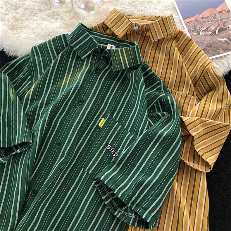短袖衬衫男夏季潮流宽松衬衣ins潮牌港风休闲五分袖外套CS527-P35图片