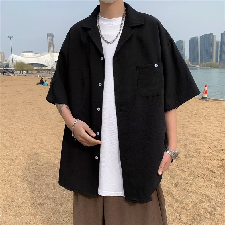 冰丝衬衫青春流行五分袖标准男百搭新款气质潮流夏季简约4503P28,男装衬衫,星座410-2