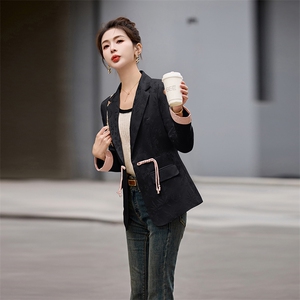 新中式西装外套女2025春秋新款修身显瘦气质高档提花盘扣西服上衣图片