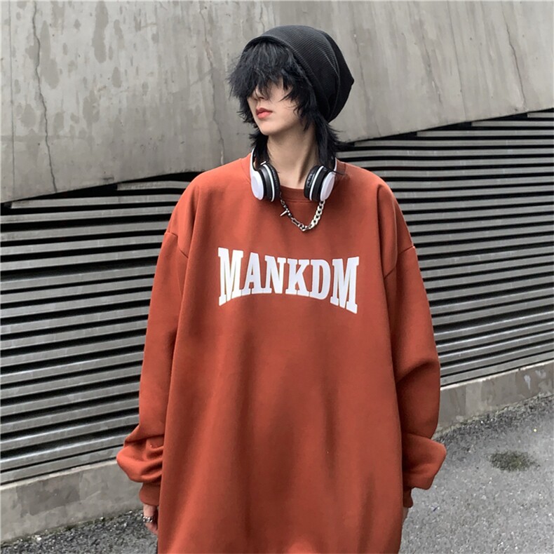 INS潮流嘻哈港风小众个性字母印花咖啡色宽松圆领卫衣E691-P50,男装卫衣,星座911-2(原星座613-2）