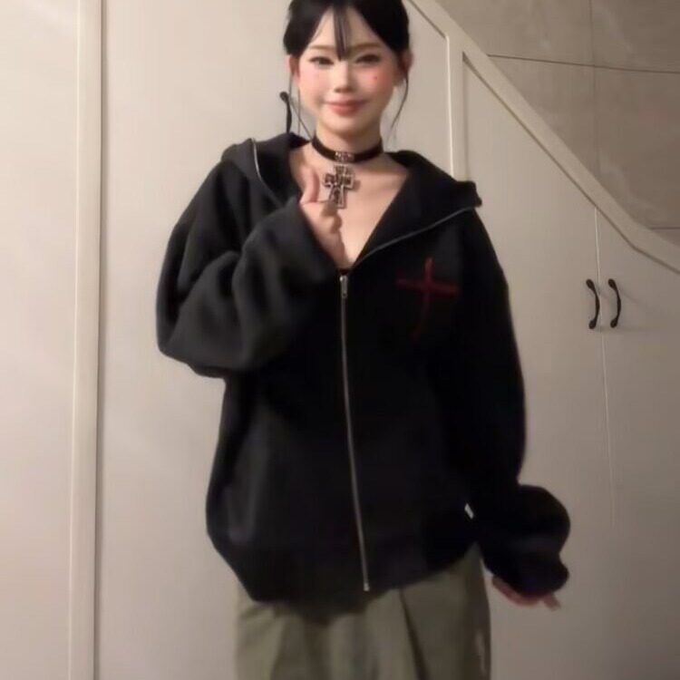 B158-P61大码双拉链连帽毛衣女秋冬胖mm显瘦针织开衫宽松抽绳,男装针织衫/毛衣,电商B323A