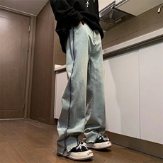 高街牛仔裤男韩版潮流拉链开衩帅2024春季新款ins长裤RK1428-P48，男装牛仔裤，星座412-3