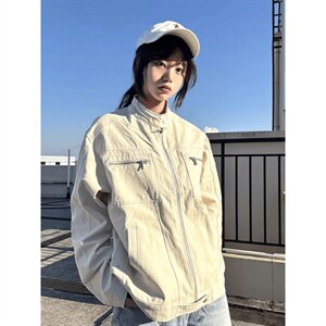 26春装高品质老钱风立领夹克外套男女美式潮牌拉链工装风宽松上衣图片