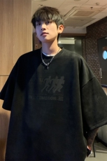 ！2025夏季新款男士烧花鹿皮绒短袖T恤半袖TL2409特P25控48，男装T恤，电商B220