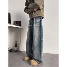8XL-M美式复古宽松裤休闲直筒阔腿牛仔裤男渐变色K9106P58控78，男装牛仔裤，电商D206-1