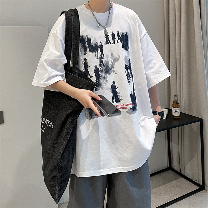 2026夏季新款短袖t恤男宽松大码港风高街美式潮牌A071-9015-P30,男装T恤,电商A071