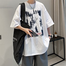 2026夏季新款短袖t恤男宽松大码港风高街美式潮牌A071-9015-P30，男装T恤，电商A071