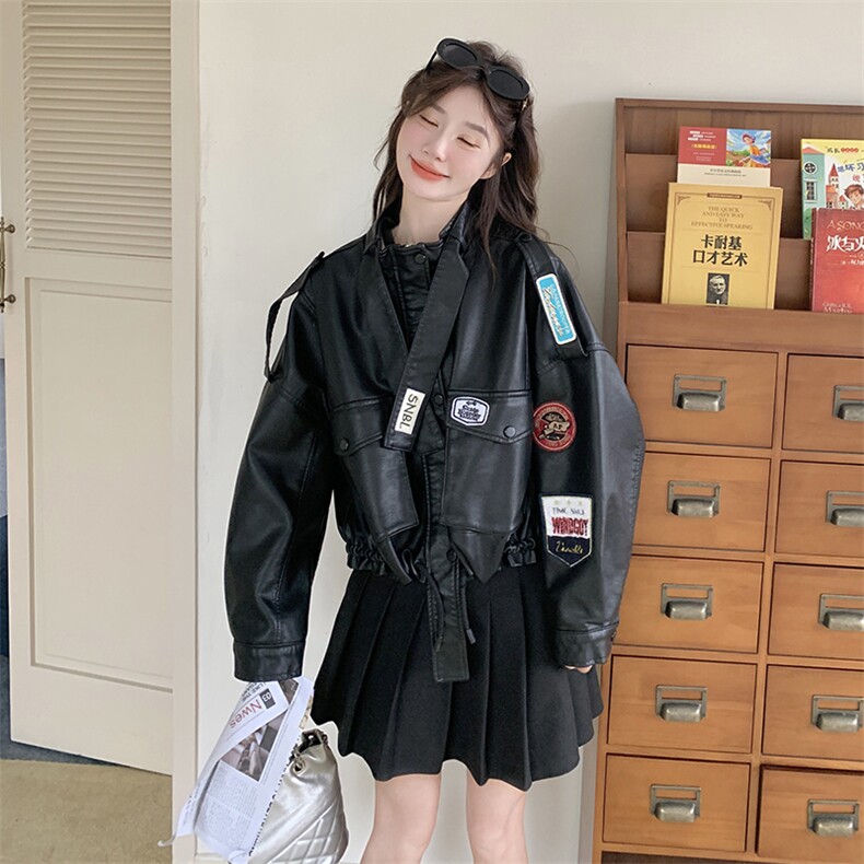 黑色皮衣短外套女春季2024新款美式复古小个子pu皮机车洋气夹克潮图片