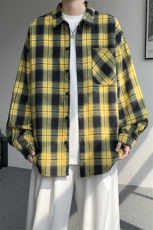 衬衫男秋季新款港风宽松大码磨毛格子长袖衬衣CS6638-特P29，男装衬衫，星座214-3