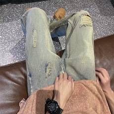 夏季新款破洞牛仔裤男美式vibe风开叉裤子NA01P40，男装牛仔裤，星座1116-2