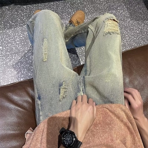 夏季新款破洞牛仔裤男美式vibe风开叉裤子 NA01 P40图片