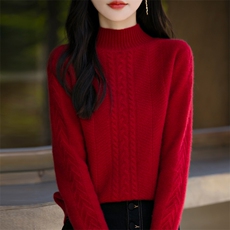 秋冬季节纯澳毛七针加厚扭花复古休闲款羊毛衫，女装羊毛衫，昭美羊绒