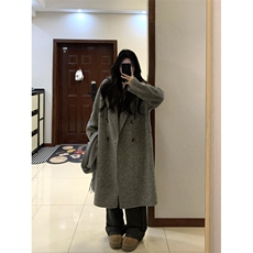女风毛呢灰色中长款毛呢外套CF072-P98，男装风衣，星座313A(原308A-2)