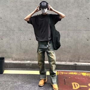 得物品质夏男牛仔裤渐变色流苏开叉拉链直筒长裤NK88 P65图片