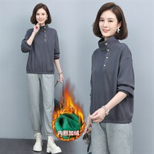 长期现货，加绒运动套装女休闲时尚冬卫衣洋气品牌减龄两件套，女装卫衣/绒衫，涵誉