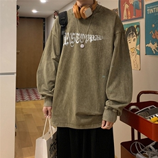 港风水洗做旧100棉美式复古高街长袖T恤薄款卫衣DT6201P50控68，男装T恤，电商A268A